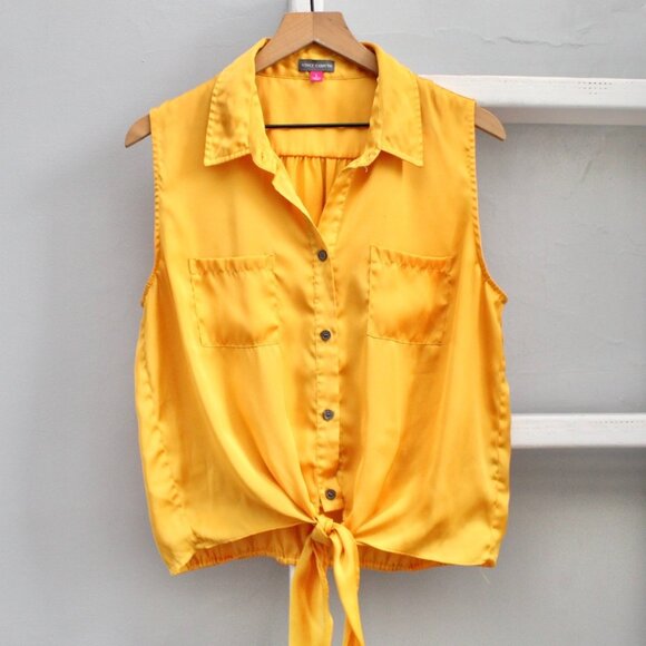 Vince Camuto Yellow Tie Front Button Down Sleeveless Button-Up Top Size Large - Picture 1 of 4